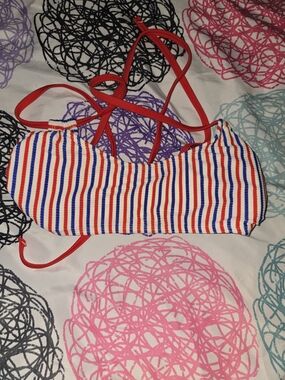 Xhilaration Red, White & Blue Striped Bikini Top